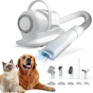 Pet Grooming Kit with 99% Hair Vacuum & 5 Pro Tools for Dogs & Cats